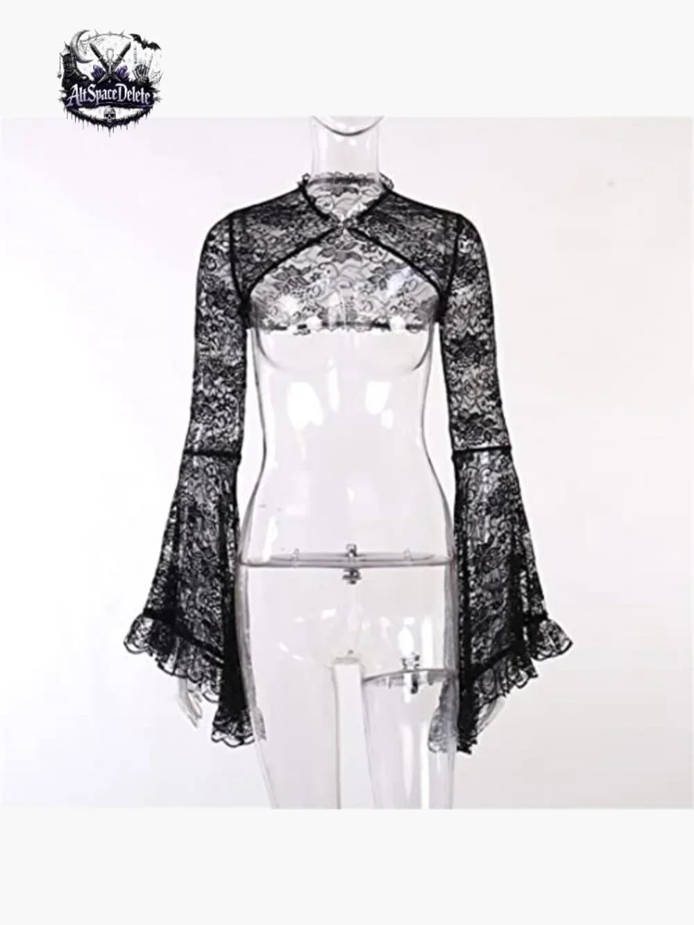 Mesh Crop Top Long Sleeve Blouse Fitted Polyester Spandex Rave Festival - Picture 4 of 7